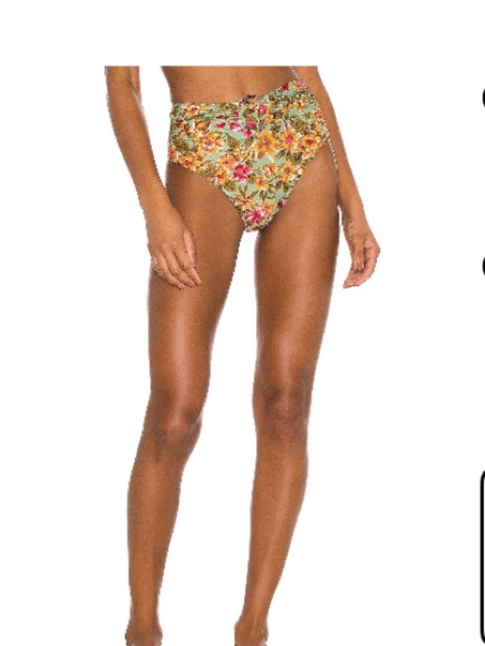 Tularosa Green Floral Bikini Bottom with Yellow & Pink Blooms